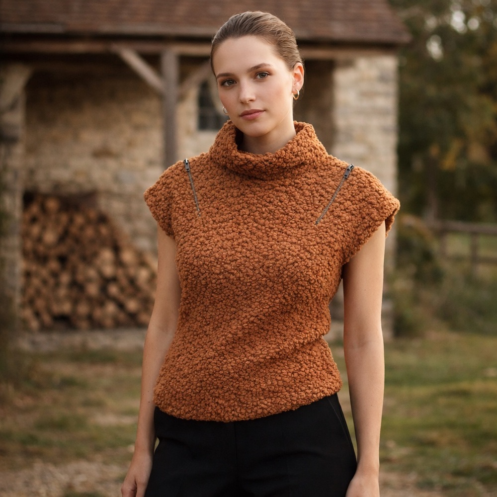 Simply Vera Vera Wang Textured Bouclé Zip Shoulder Top